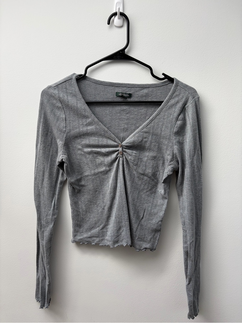 wild fable Gray Ribbed V-Neck Long Sleeve Top with Center Gather